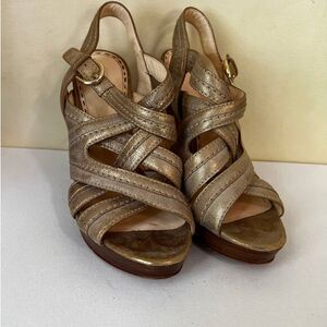 Coach Brynne Metallic Gold‎ Leather Open Toe Strappy Sandals 9
